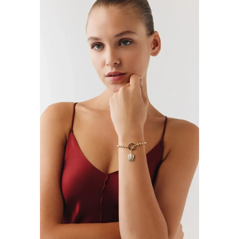 Top Zincir Pembe Lotus Charm Bileklik Top Zincir Pembe Lotus Charm Bileklik